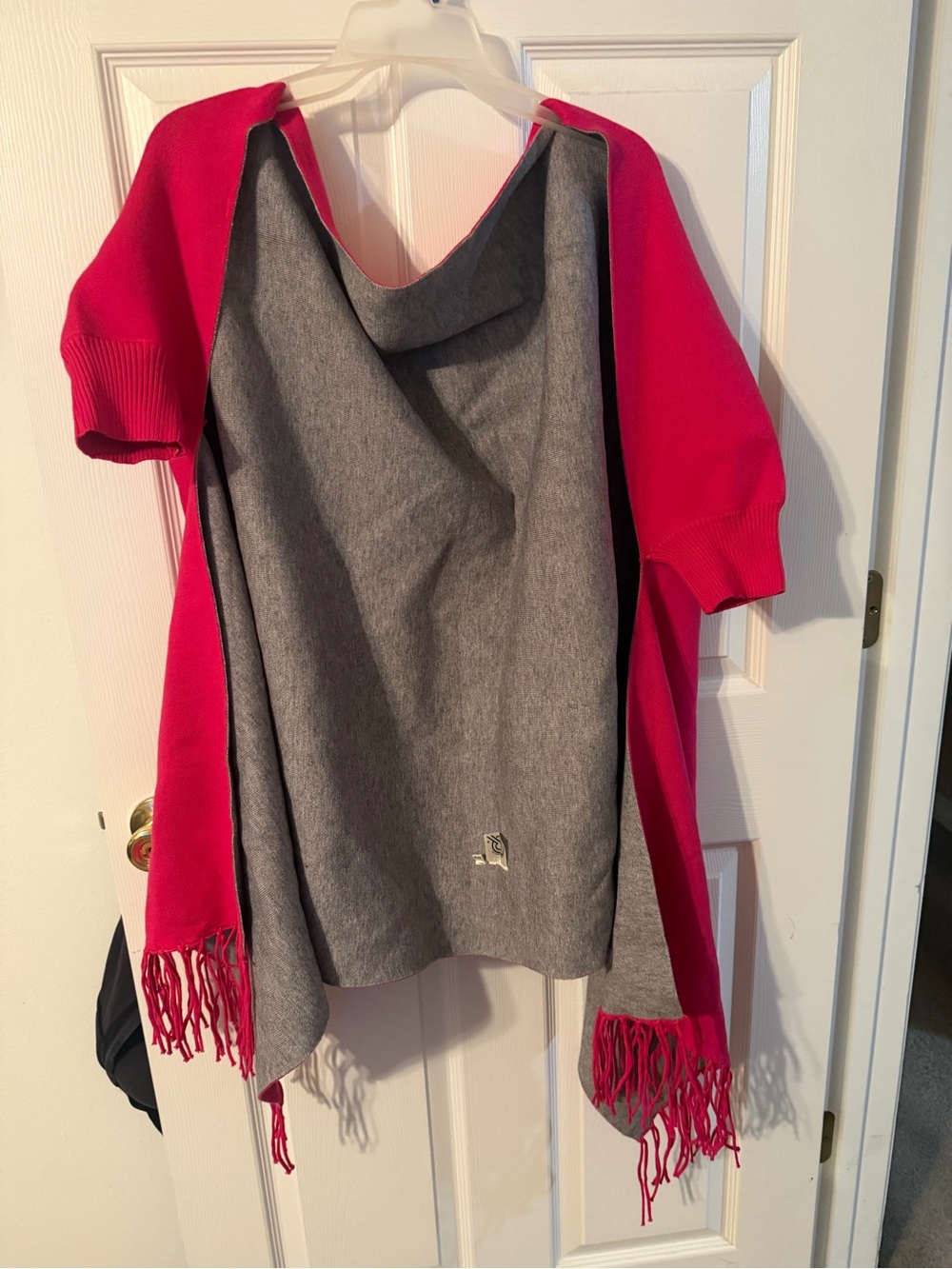Women's Pink Fringe Open-Front Knit Shawl